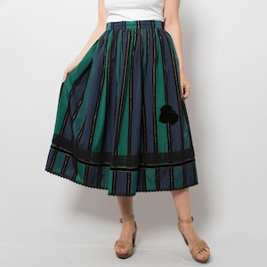 Vintage Striped Pleated Skirt KLEIN PETIT PARIS Style Folk Skirt Size M W 29