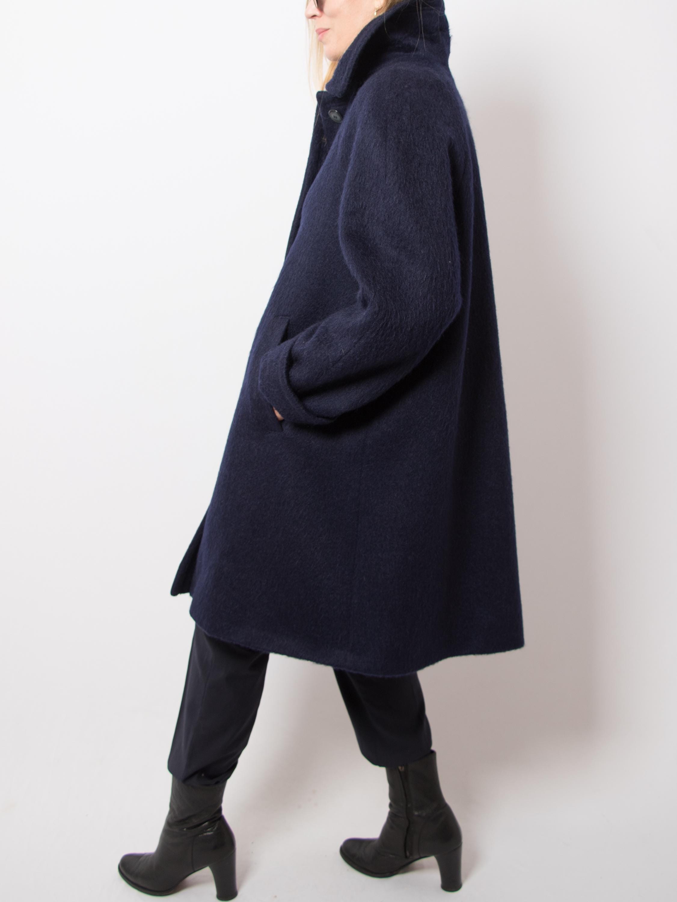 Vintage MERLET Mohair Swing Coat Size M Blue Fuzzy Textured
