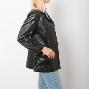 Vintage Black Leather Blazer Italian Fitted Jacket Grunge Fashion Medium Size Gift for Girlfriend Wife