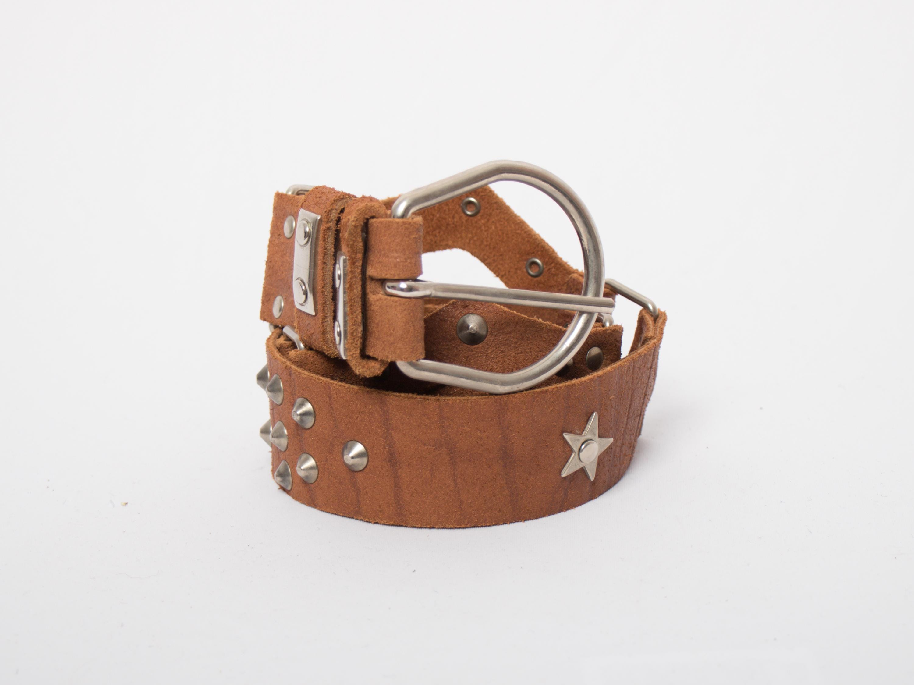 Mart Tag Brown Leather Studded Panel Belt Vintage Inspired 70s Western 36 Waist vintage style TOOLED leather belt STUDDED brown 42 cowboy  main image 4