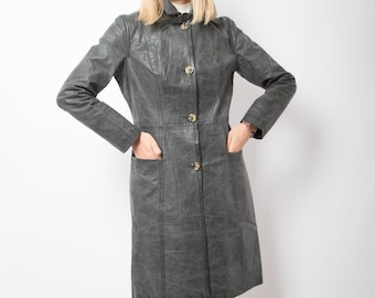 Vintage STEFANEL Leather Trench Coat Women Size M Gift for Girlfriend Wife