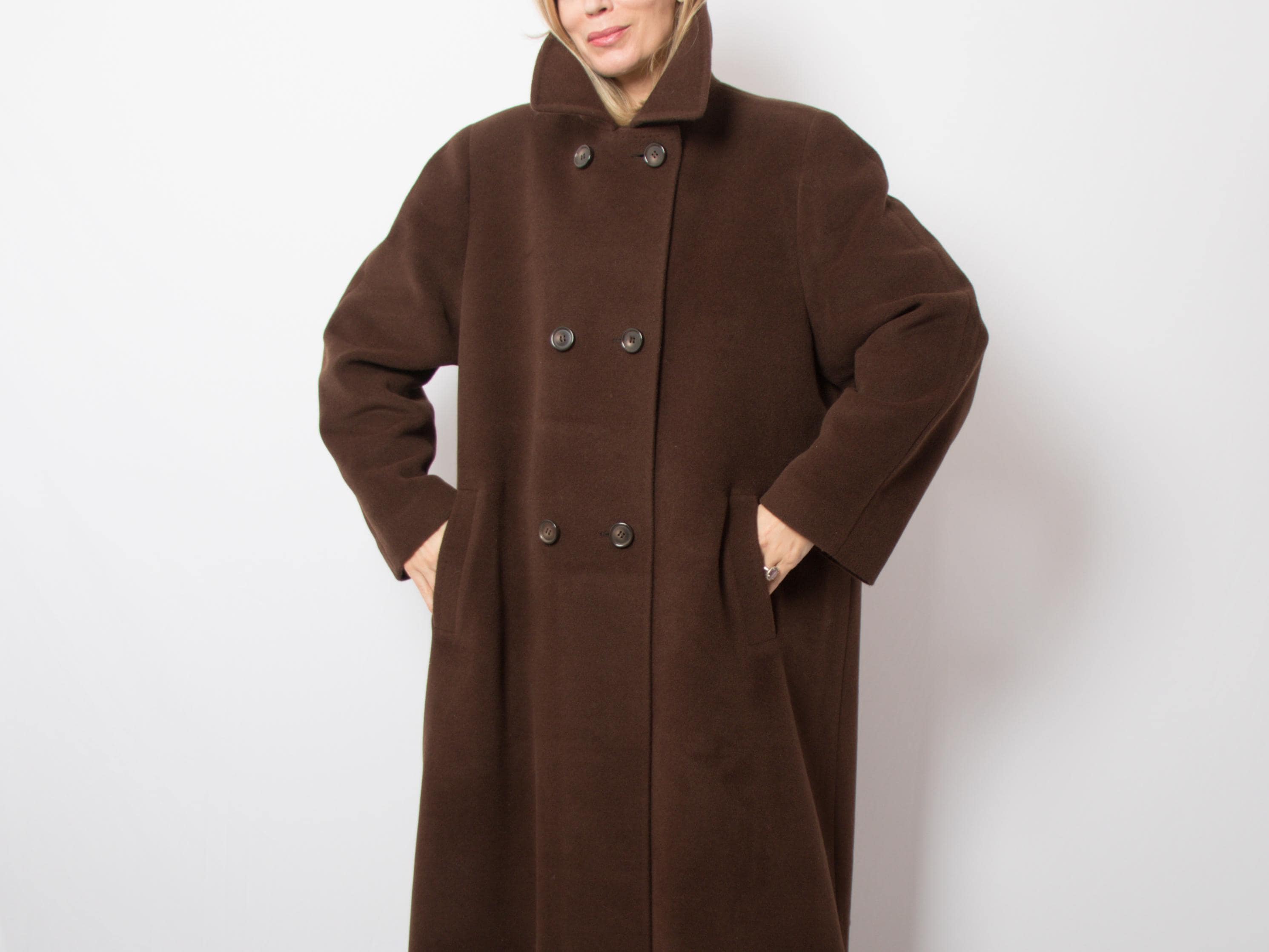 Vintage Swing Coat 80s Brown Winter Oversized Wool Coat Size