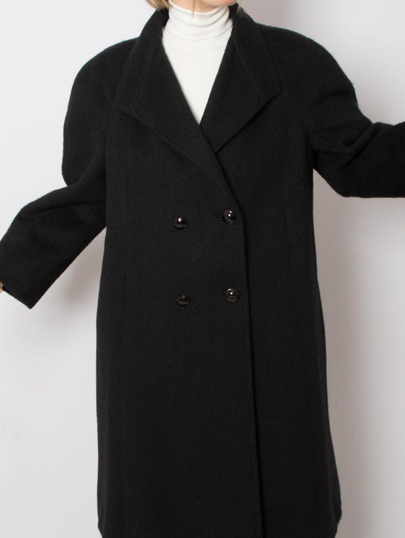 Vintage Long Black Wool Coat Alpaca Coat Made in Italy Oversized