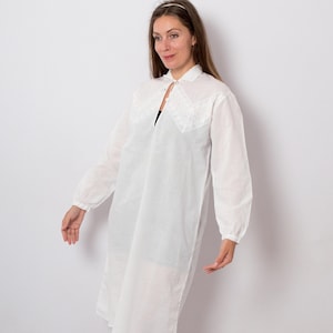 Vintage White Cotton Nightgown Eyelet Embroidered Sleepwear Romantic Retro Medium size Gift