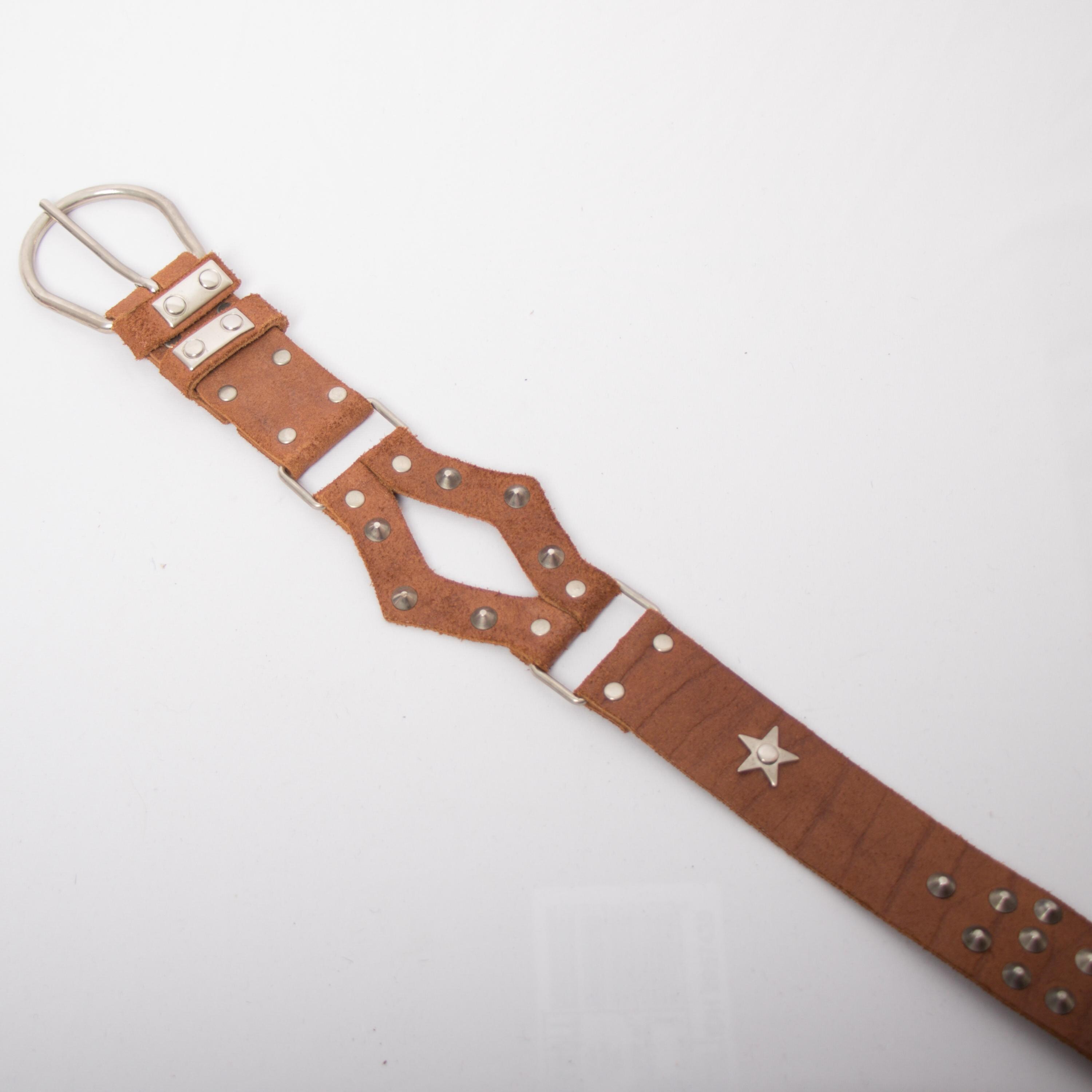Vintage Brown Leather Studded Belt Boho Western Festival Size XL CLEARANCE - Brown Vintage Studded Belt - B004 - Double J  main image 2