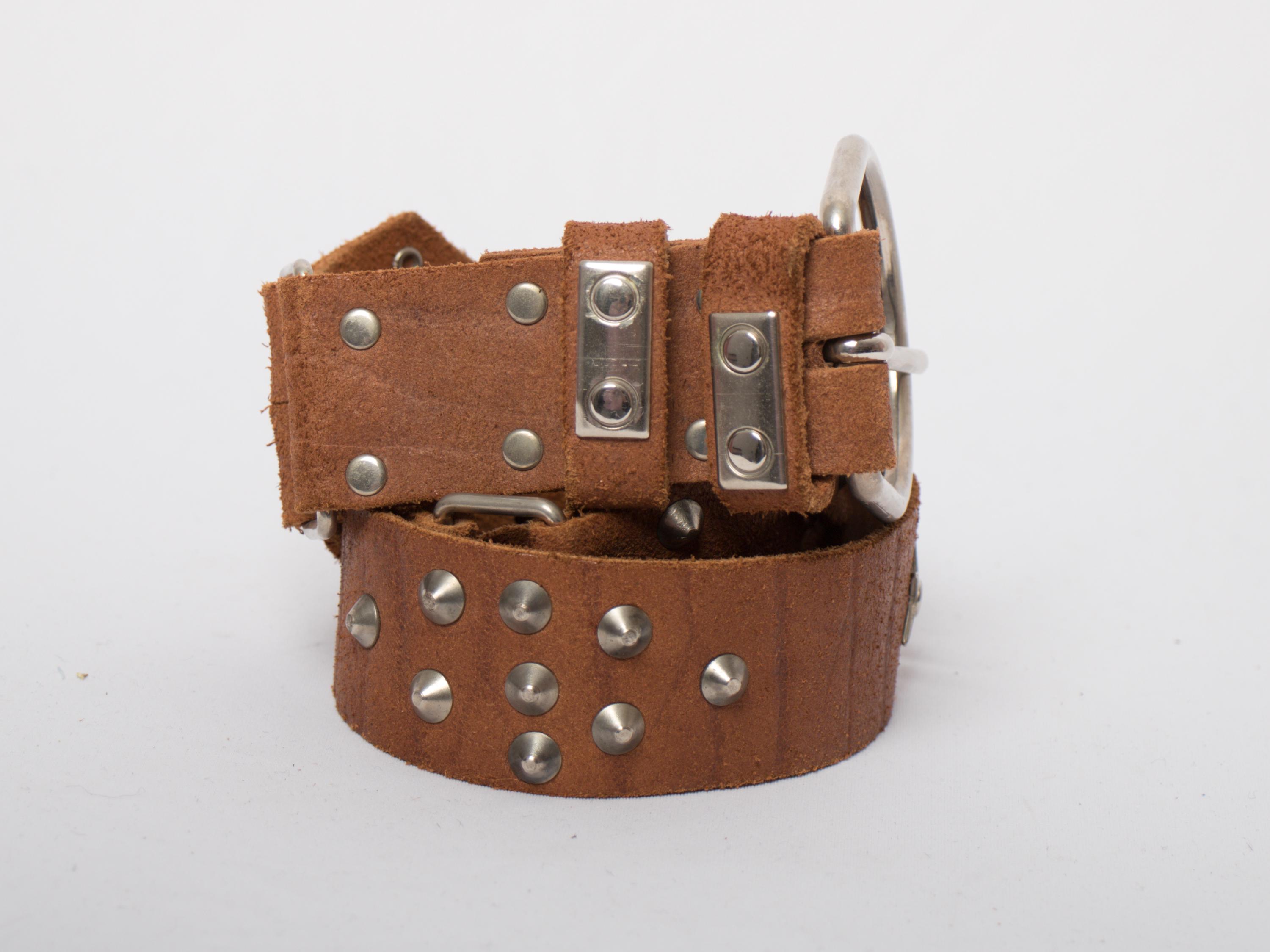 Vintage Studded Brown Leather Belt Western Boho Rocker Style  display picture 2