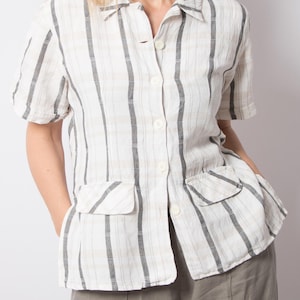 Vintage Italian Striped Linen Shirt Summer Linen Jacket Size L Minimalist Coastal Style