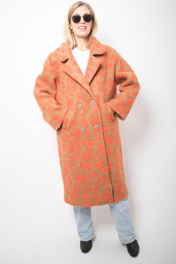 Y2K Abstract Leopard Print Coat Oversized Wool Bl… - image 3