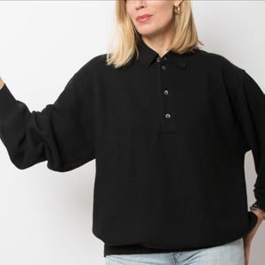 Vintage Pure Wool Black Sweater Anorak Oversized Collared Classic Timeless Size L Made in Italy Gift for Boyfriend Father Husband