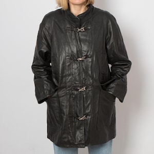 Vintage Black Leather Coat Jacket with Quilted Lining Winter Wear Size M Gift from Husband
