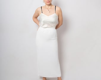 Falda larga blanca estilo columna vintage con dobladillo acampanado en la espalda, estilo antiguo Hollywood, talla S/26, regalo