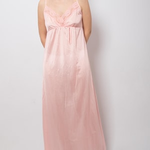 Vintage Baby Pink Nylon Negligee Romantic Lace Trim Maxi Nightgown Sheer Sleepwear Size S Gift for Girlfriend