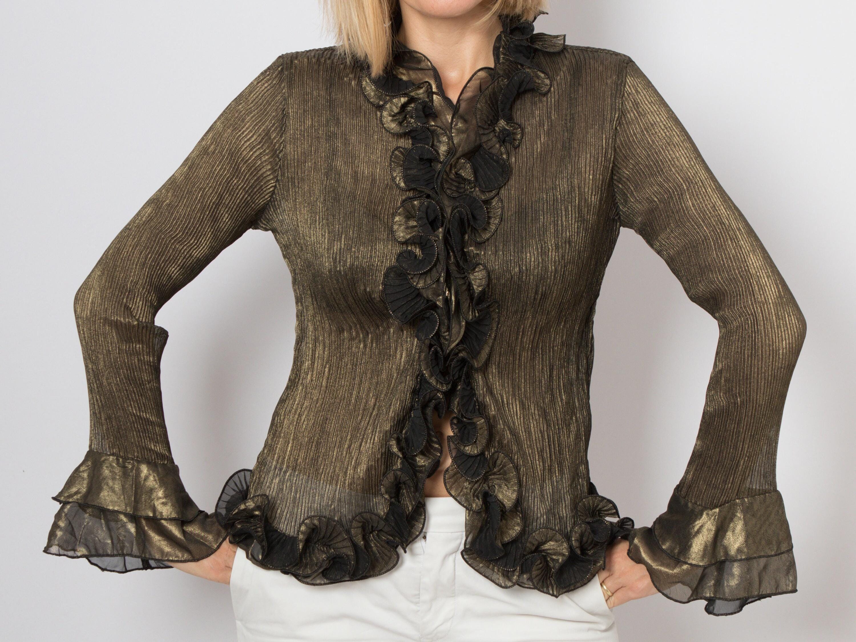 Vintage Gold Sheer Ruffle Blouse by NUOPAI Size M Silk Blend - Etsy