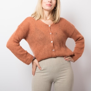 Cárdigan de mohair vintage color óxido, cárdigan peludo, talla M, regalo para novia