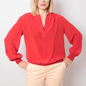 80s 90s Sara Bassetti Silk Flowy Oversized Blouse Red Size M Gift for Girlfriend Made in Italy
