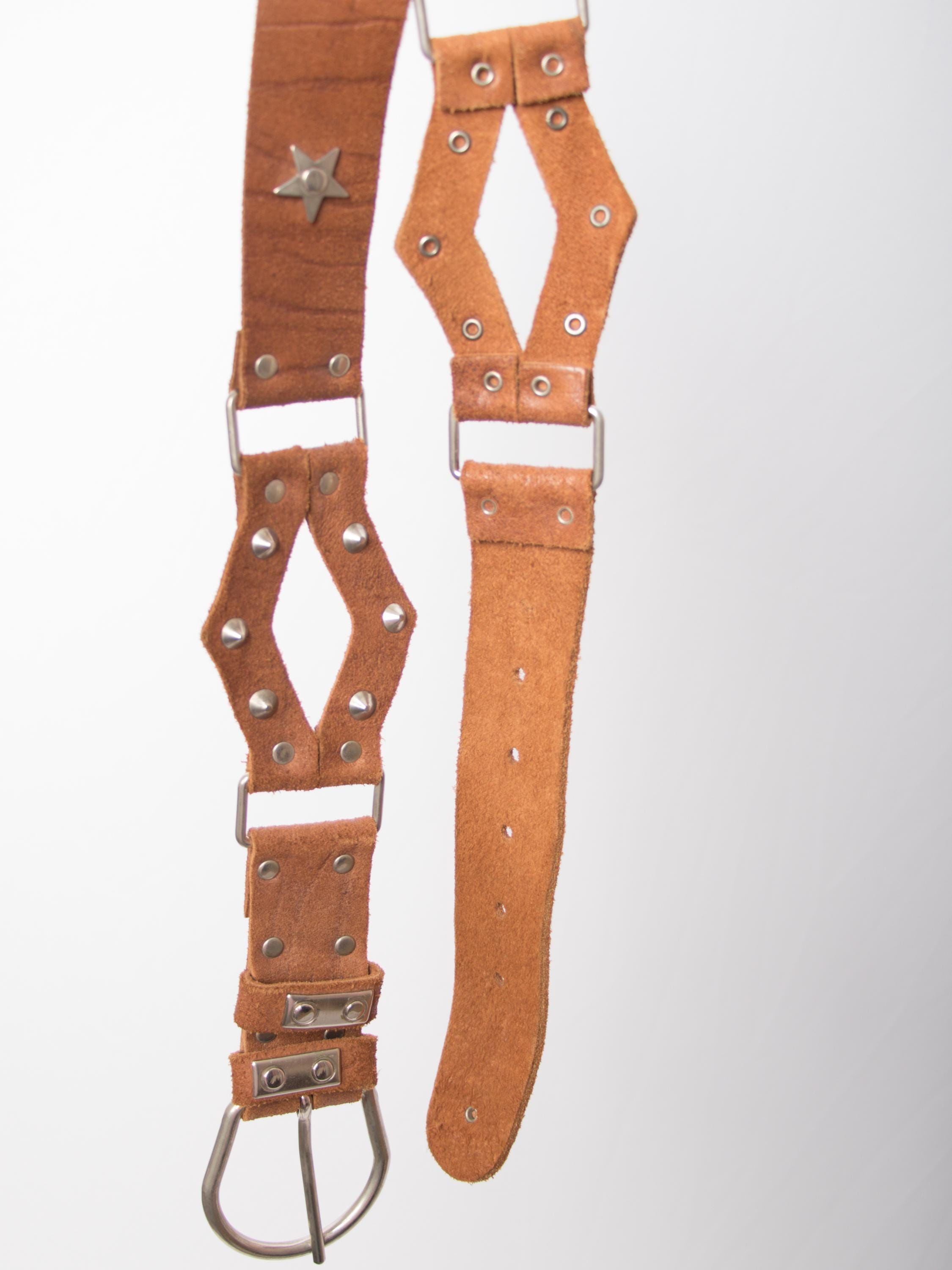 Vintage Brown Leather Studded Belt Boho Western Festival Size XL Vintage Studded Brown Leather Belt Western Boho Rocker Style  main image 3