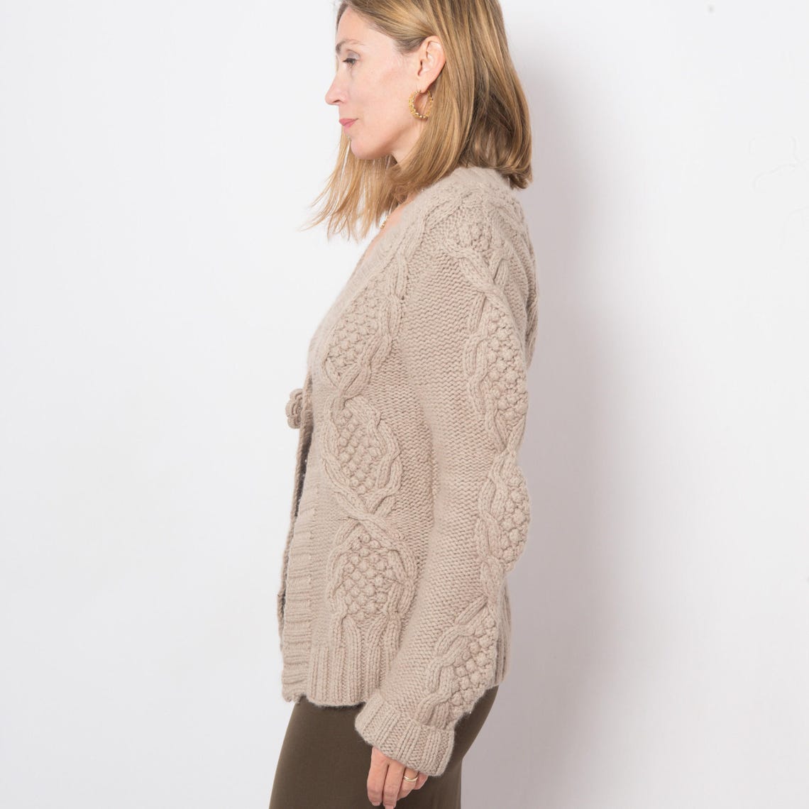Vintage Wool-Angora Blend Cable Knit Cardigan Small Size Gift for Girlfriend, foto 4 de 5