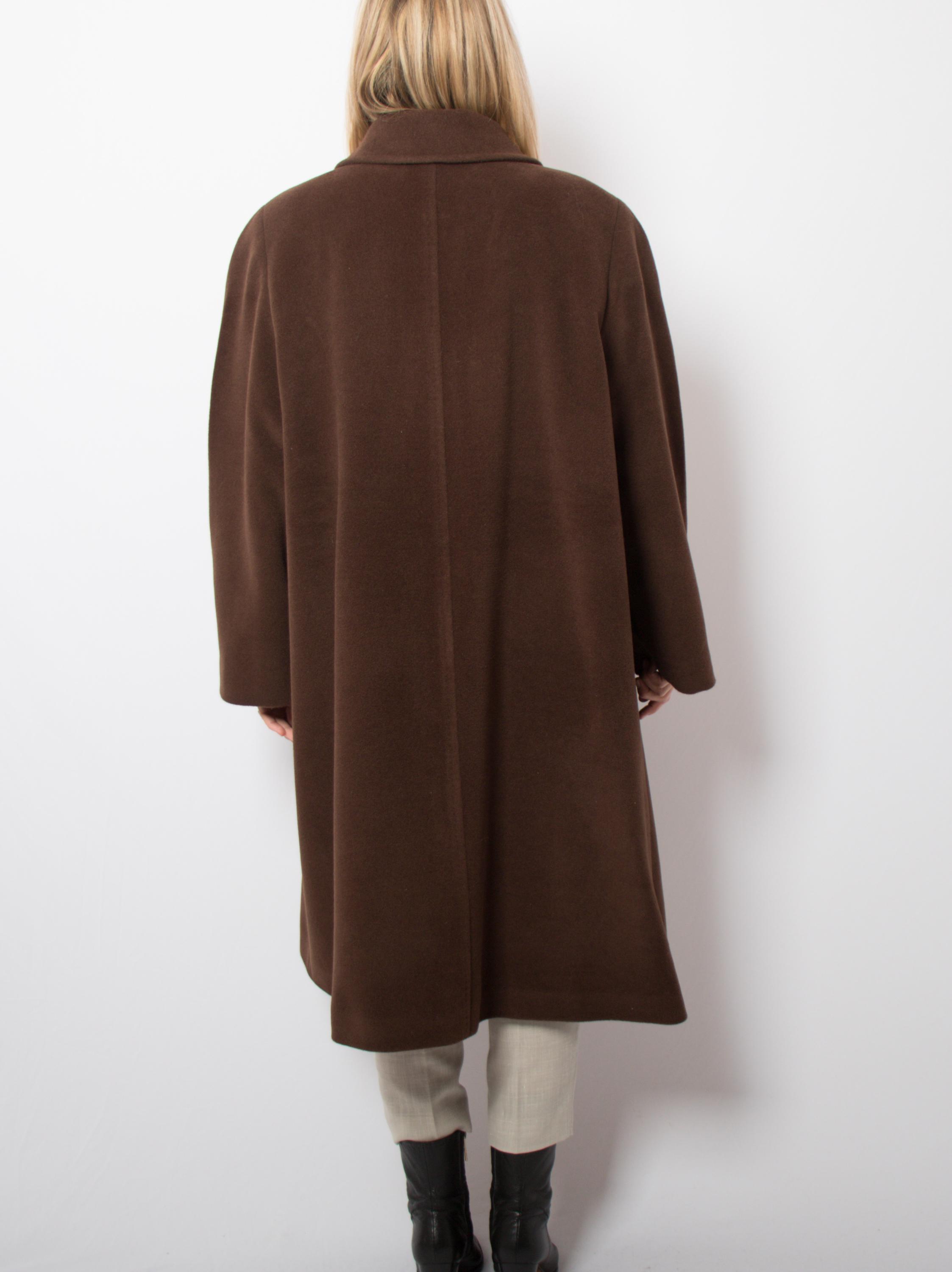 Vintage Swing Coat 80s Brown Winter Oversized Wool Coat Size L 