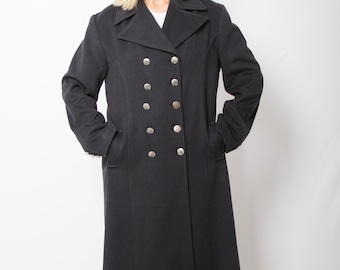 Vintage Long Military Coat Double Breasted Overcoat Size L USA 12 Gift for Girlfriend