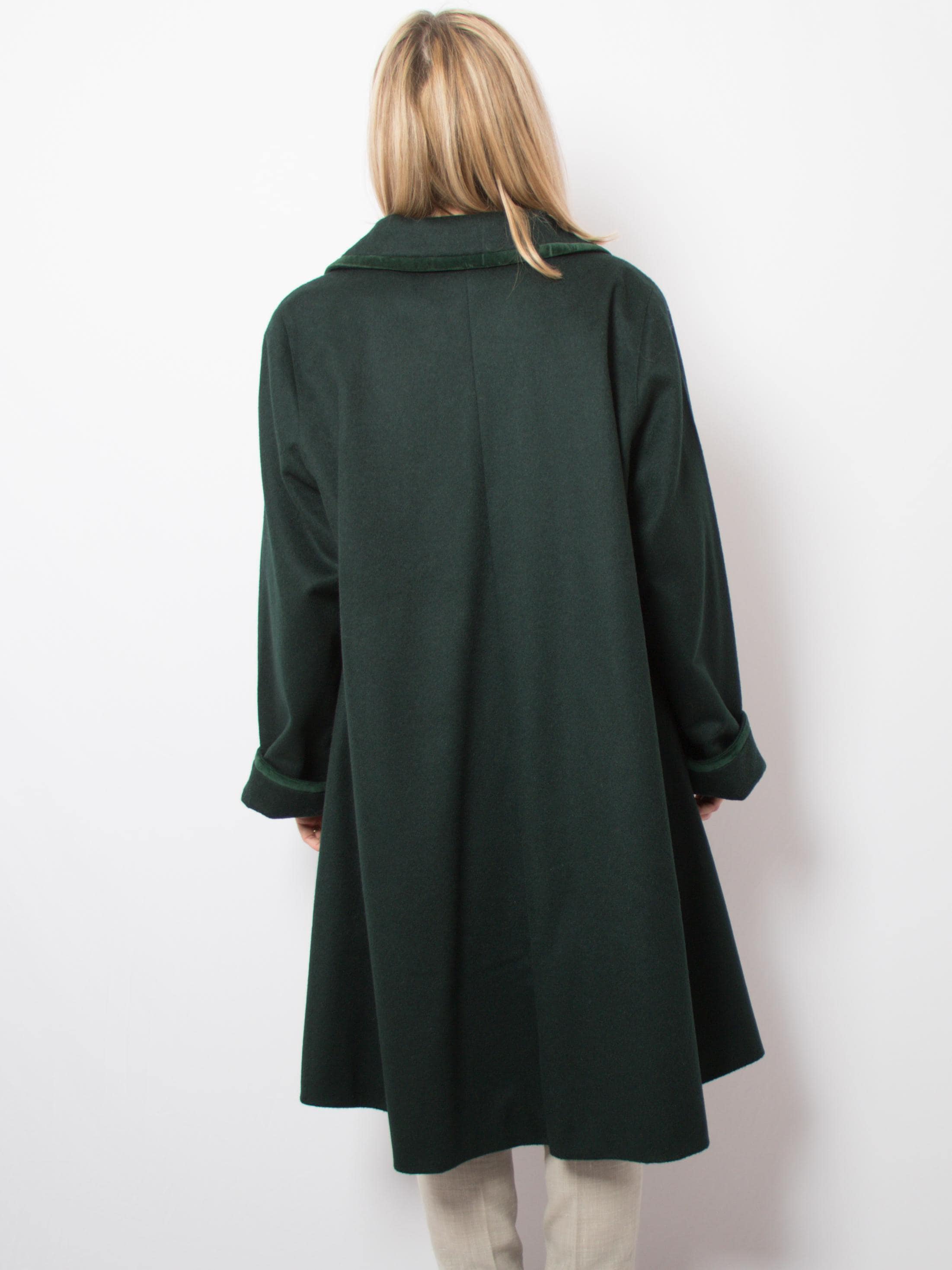 Vintage MERLET Green Wool Coat Alpaca Swing Coat Double Breast