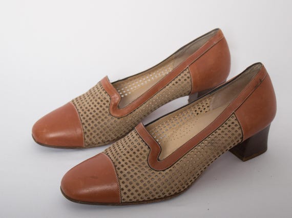 Vintage Melluso Perforated Leather Heels EUR 41 Made in Italy Size  Safari Art Deco Inspired View 4