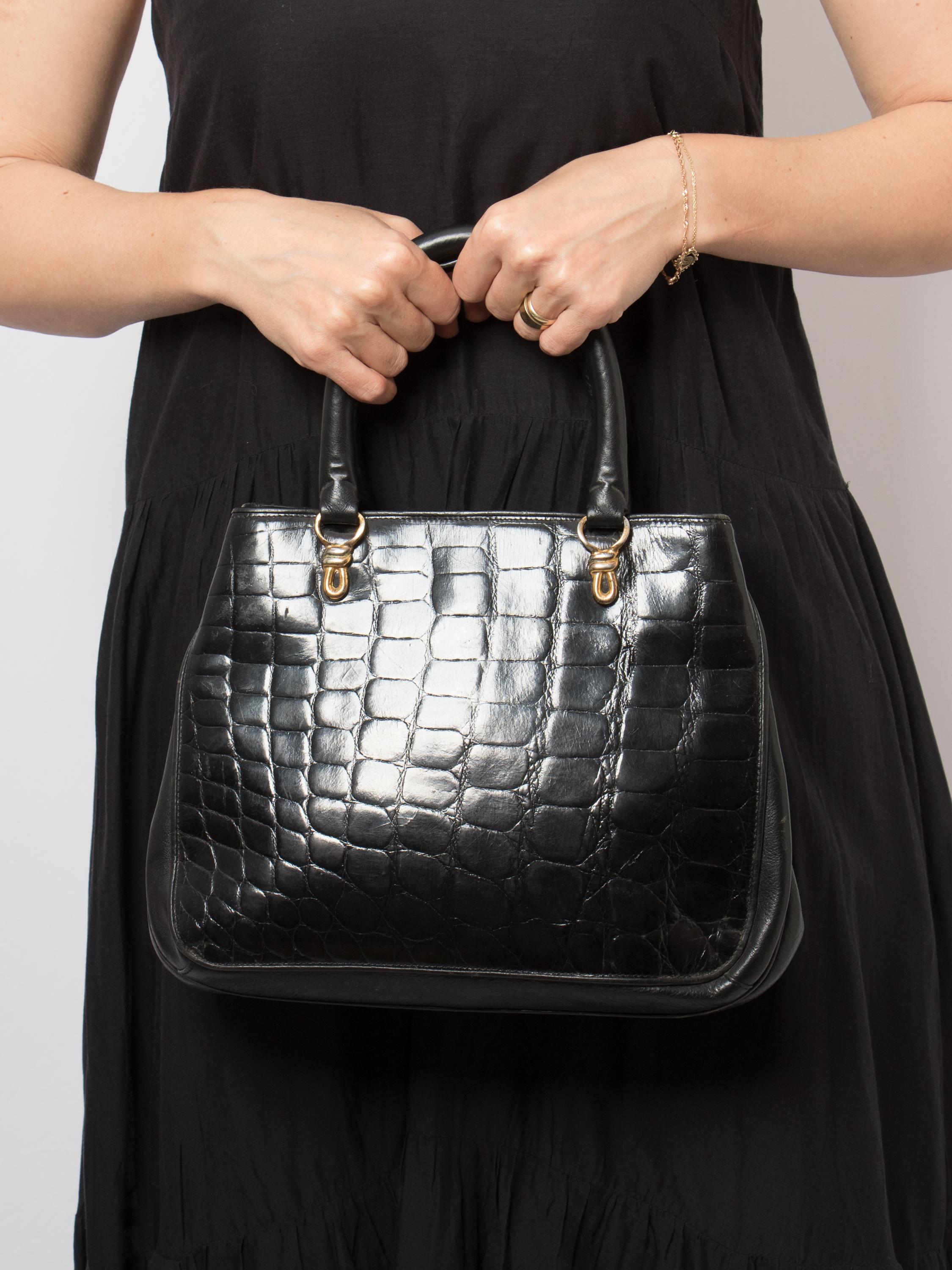 MGR STILE EMMEGIERRE ITALY クロコダイル風　バッグ　R Vintage Enrico Vivalli Black Leather Handbag Made in Italy Croc