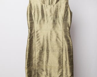 Vintage Italian Dupioni Silk Sheath Dress Size S Sleeveless Evening Cocktail wear Made in Italy