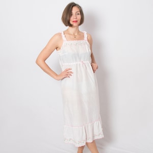 Vintage Chemise Dress Romantic Nightie Embroidered Floral Night Dress Medium Size Gift
