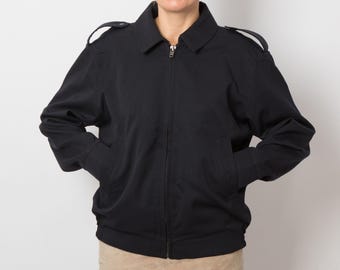 Aeronautica Militareのネイビーピュアウールボンバージャケット。彼氏 