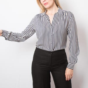 Vintage Silk Blouse Striped Silk Shirt Made in Italy Size M Romantic Style Office Wear Size Gift for Girlfriend Wife