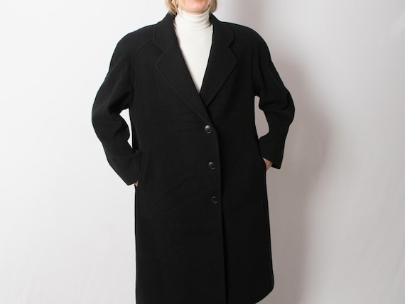 Vintage 80s FRANCO ANCONA Long Black Wool Coat Italian Tailoring Vintage 80s FRANCO ANCONA Long Black Wool Coat Italian Tailoring