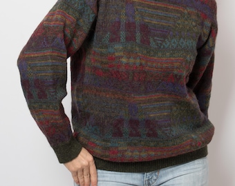 Vintage Merino Wool Geometric Sweater Winter Jumper Size M /L