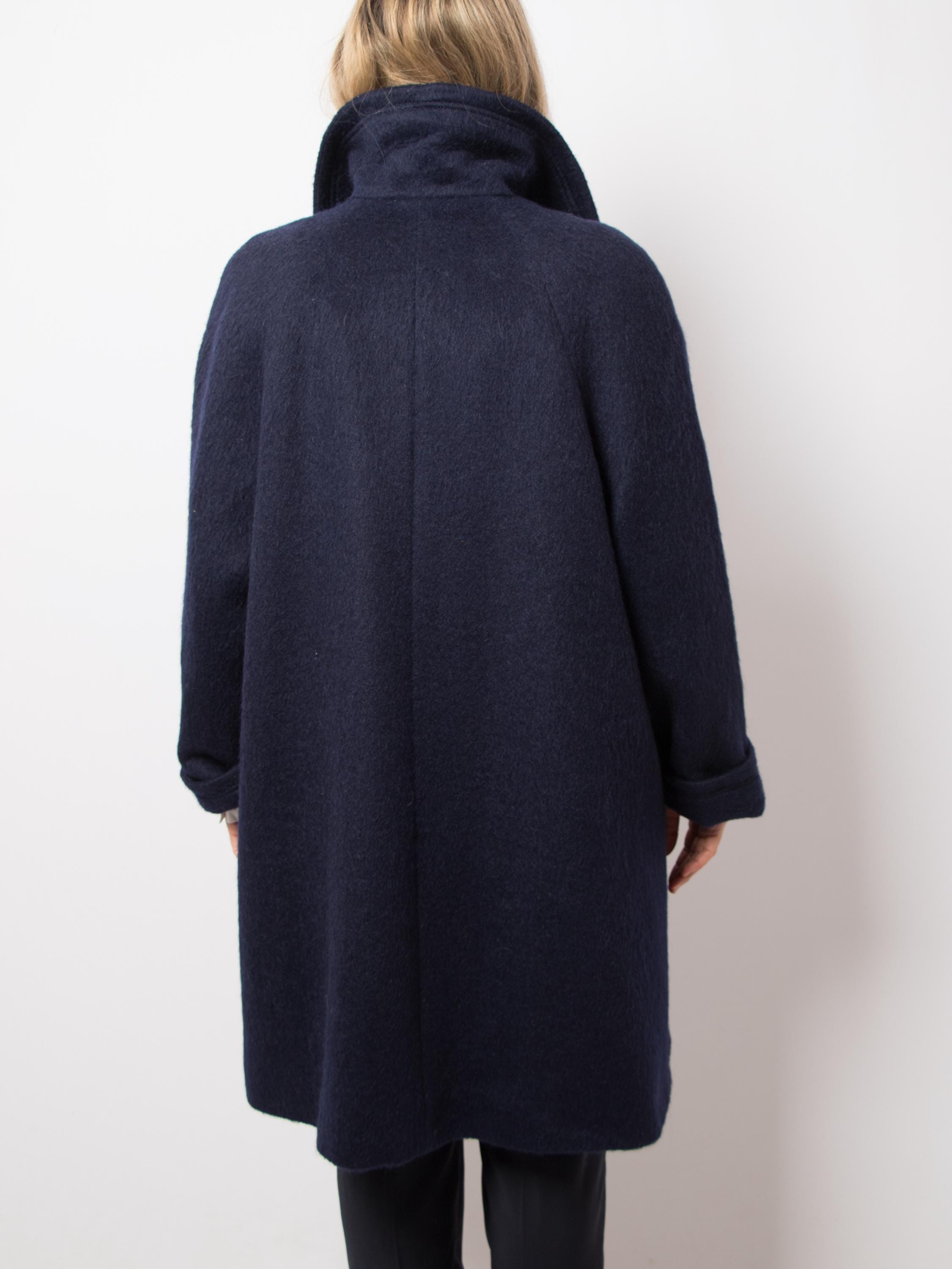 Vintage MERLET Mohair Wool Swing Coat Size M Blue Fuzzy Textured