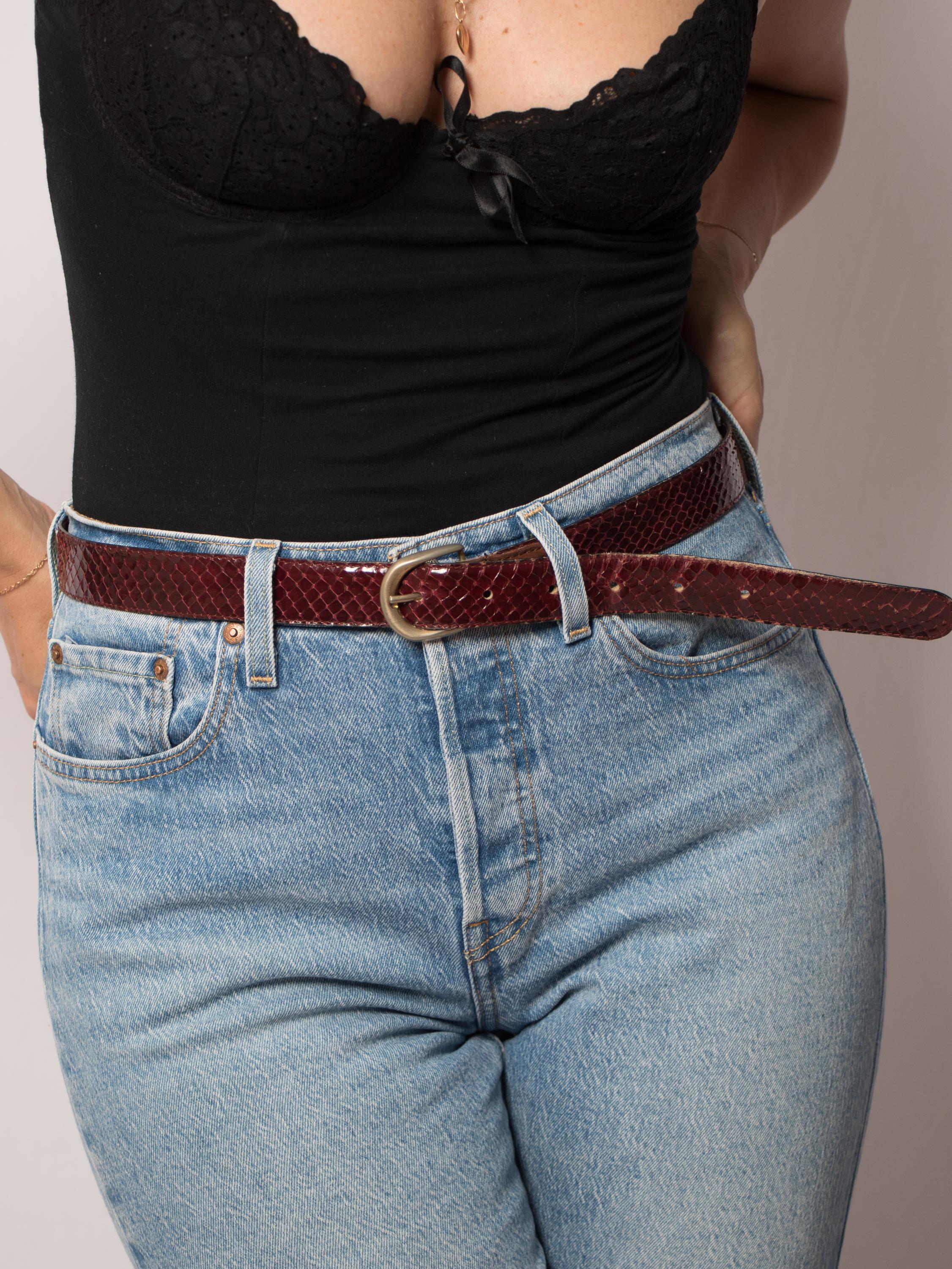 Ceinture Femme Vintage En Reptile Véritable - Tour De Taille 86 Cm, Marron, Marque GB