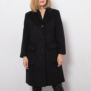 Vintage Black Wool Cashmere Coat Timeless Classic Normcore Style Minimalist Size S Gift for Girlfriend