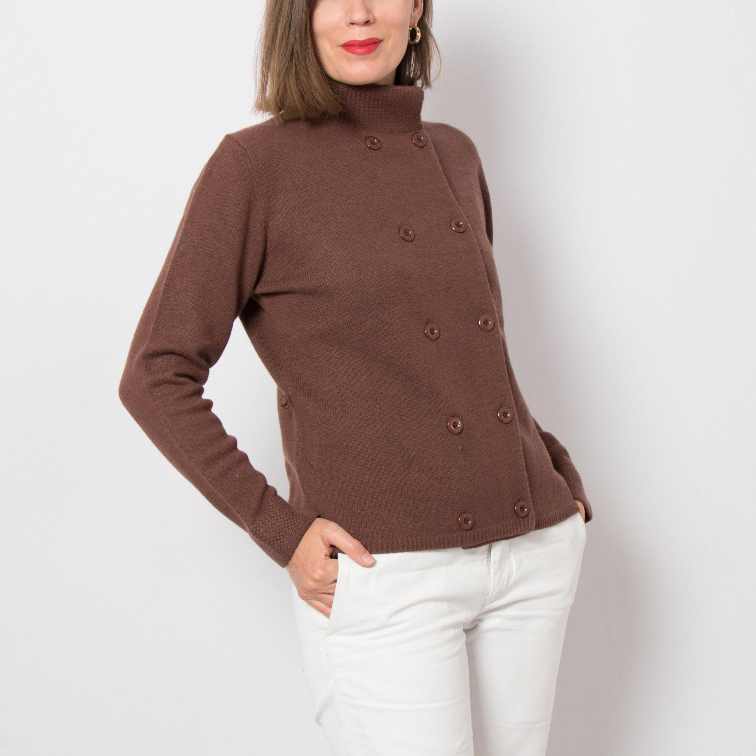 Vintage Mr Kenzy Brown Wool Cardigan Double Breasted Dark Academia