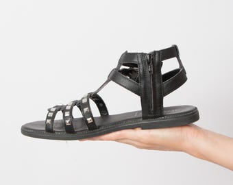 Vintage GEOX Black Leather Stud Sandals EUR 38 Gift for Girlfriend