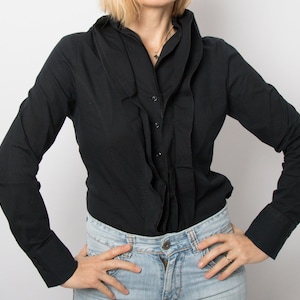 Vintage Black Ruffle Blouse Romantic Gothic Style Size M Gift for Girlfriend