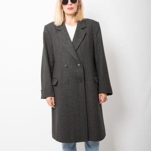Vintage Herringbone Coat Double Breasted Overcoat Wool Cashmere blend by ETHOMAS Size M Gift for Husband Boyfriend