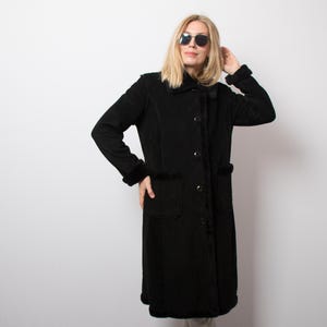 ヴィンテージ ブラック シェルパ コート ペニー レーン コート ラップ アフガン コート フェイク シアリング コート サイズ M 彼女 妻へのギフト ビーガン フレンドリー