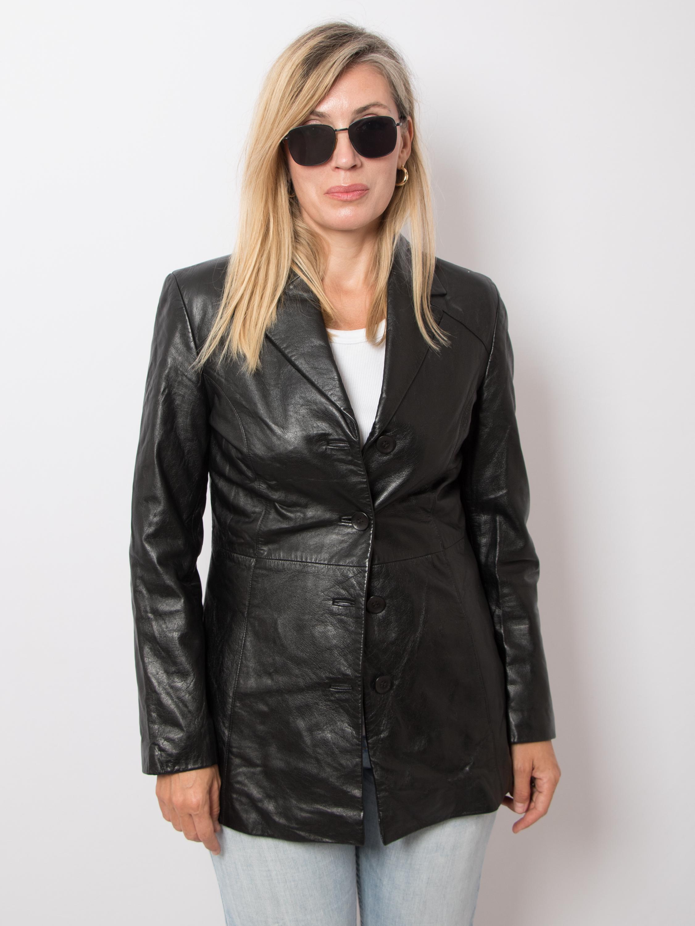 Vintage Black Leather Blazer Jacket Timeless Normcore Minimalist
