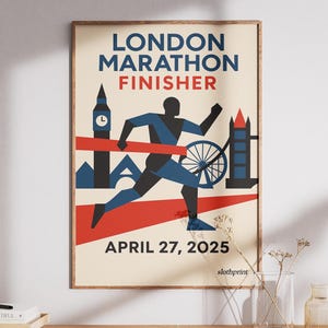 Muurkunst marathon Londen – poster race 2025 – kaart marathonreis – verzamelobject hardloopprint – iconische muurdecoratie raceroute