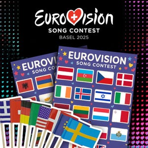Eurovision 2025 Basel Cocktail Flag and Sweepstake - Country Flag Set - Eurovision 2025 Basel Sweepstake - Party Decoration Pack