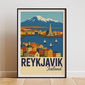 Póster de viaje de Reikiavik - Impresión de arte mural de Islandia - Arte de Reikiavik para álbumes de recortes de viajes, mapas y decoración de pared - Descarga digital