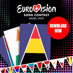 Eurovision 2025 Basel Flag and Decoration Bundle - Country Bunting Set - Eurovision 2025 Basel Country Flag Bundle - Party Decoration Pack