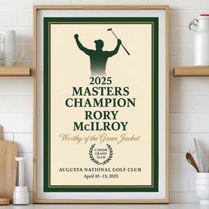 Golf Wall Art – Rory McIlroy Masters Champion Print, Augusta National Inspired Poster, Rory McIlroy Golf Poster, Augusta Collectible Print