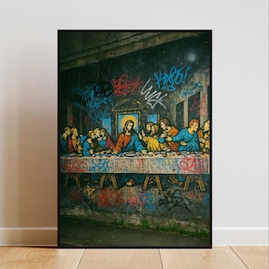 The Last Supper Wall Art – Modern Graffiti Jesus Poster | A3 Last Supper Painting Print, Urban Christianity Art, Jesus Wall Decor
