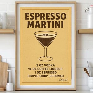 Espresso Martini Classic Cocktail Art Print | Dekoracja baru dla miłośników koktajli | Wydruk przepisu na koktajle | Plakat miksologiczny do domowego baru