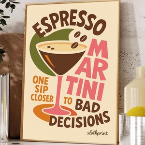 Cocktailmuurkunst – poster espresso martini, modern bardecor, digitale print, digitale print espresso martini, bar & keuken muurkunst