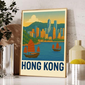 Hong Kong Reiseposter - Asien Wand Kunst Druck - Hong Kong Kunst für Reise Scrapbook, Karte & Wanddekoration - Digital Download